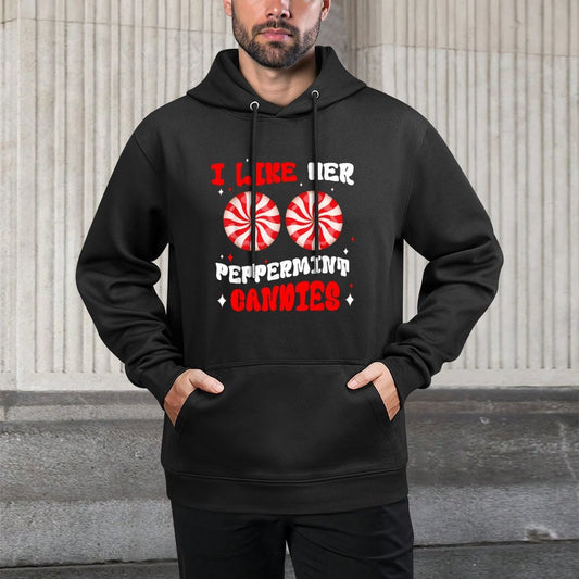 Couples Matching Christmas I Like Her Peppermint Candies Adjustable Hood Hoodie
