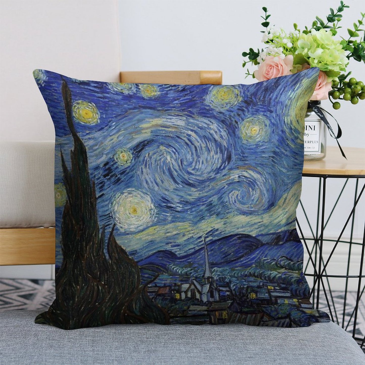 Starry Night - Vincent Van Gogh Linen Throw Pillow Cover