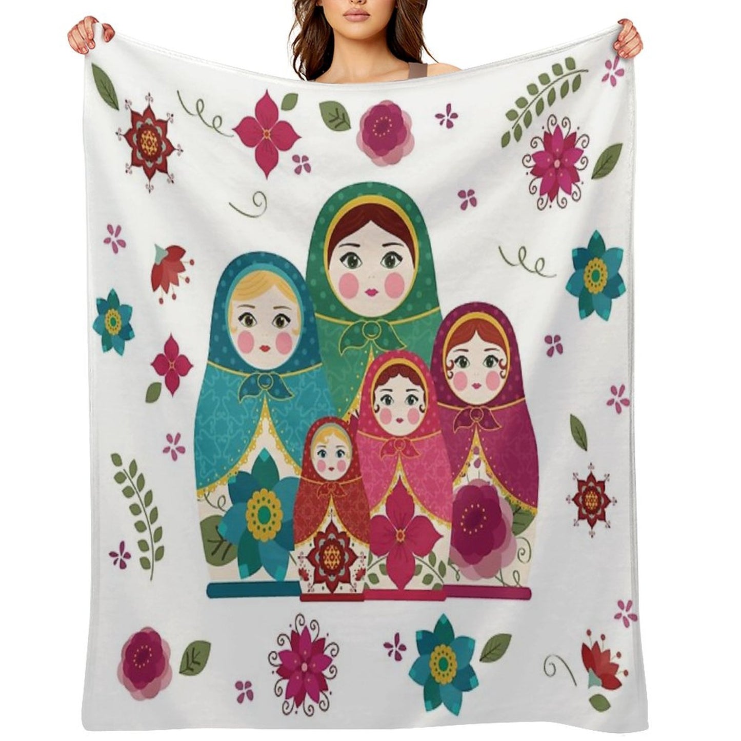 Russian Dolls White Throw Blanket