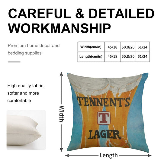 Tennents Lager Linen Throw Pillow Cover