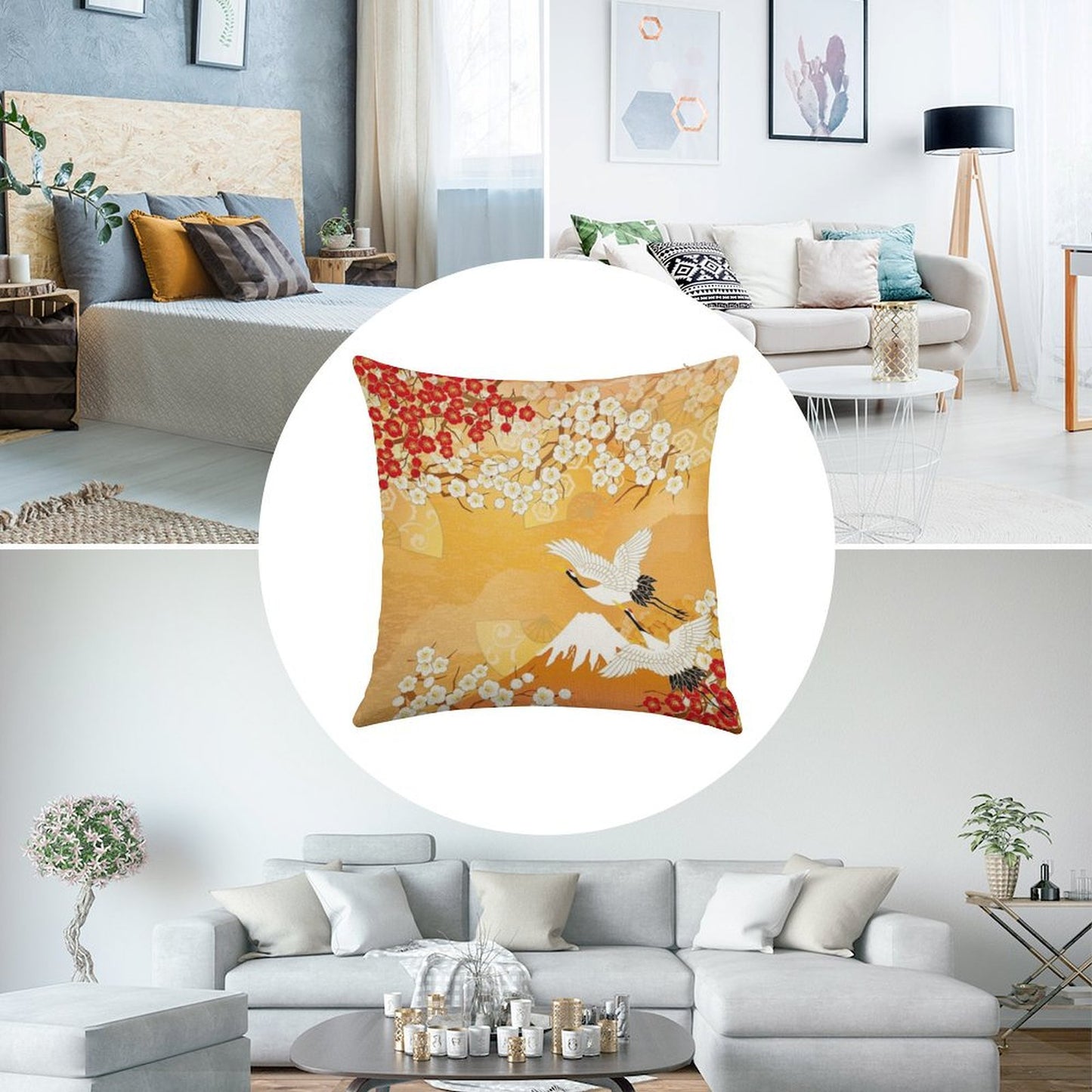 Beautiful Kimono of Japan Linen Throw Pillow Cover