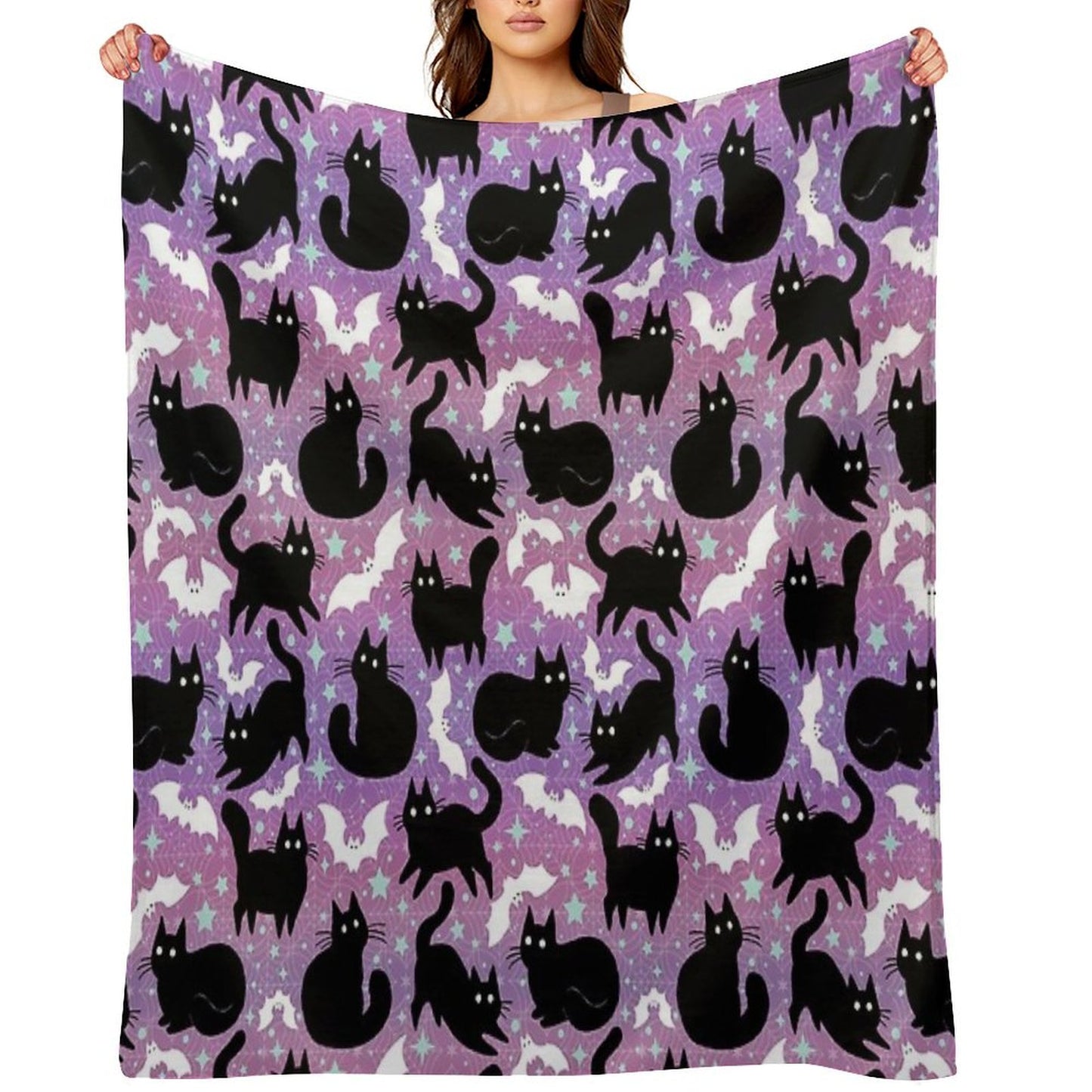 Pastel Halloween with Black Cats Throw Blanket