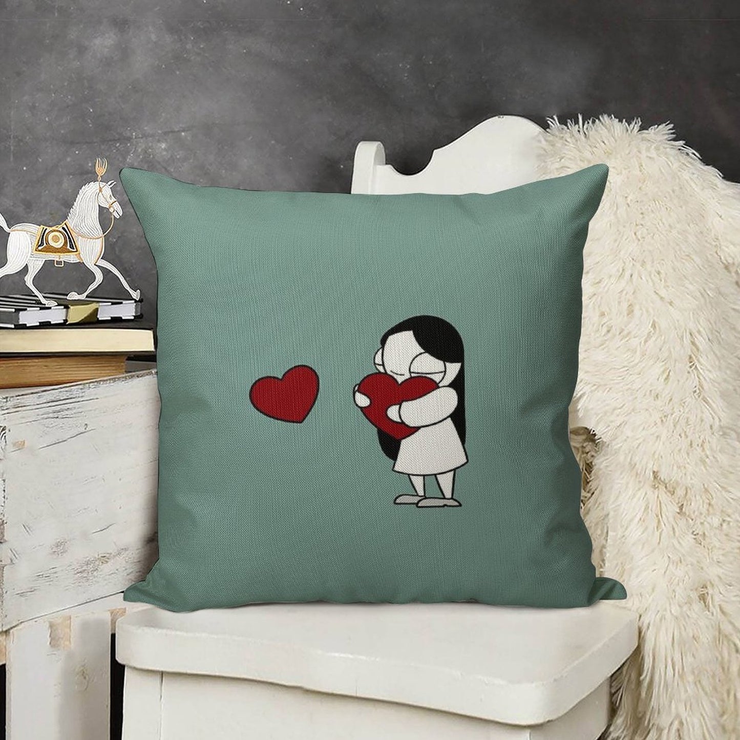 Catana Hearts Linen Throw Pillow Cover