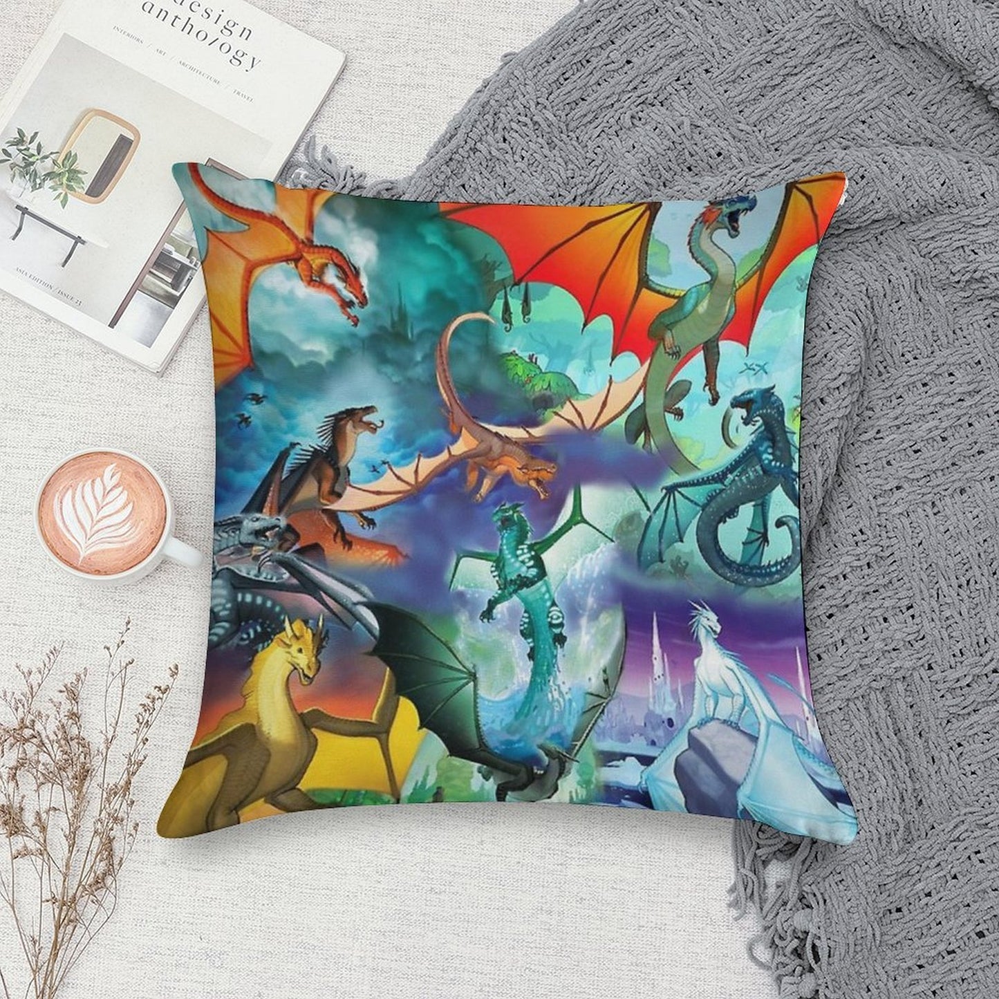 Wing of Fire All Dragon Pattern Background Soft Anti-Pilling Throw Pillow