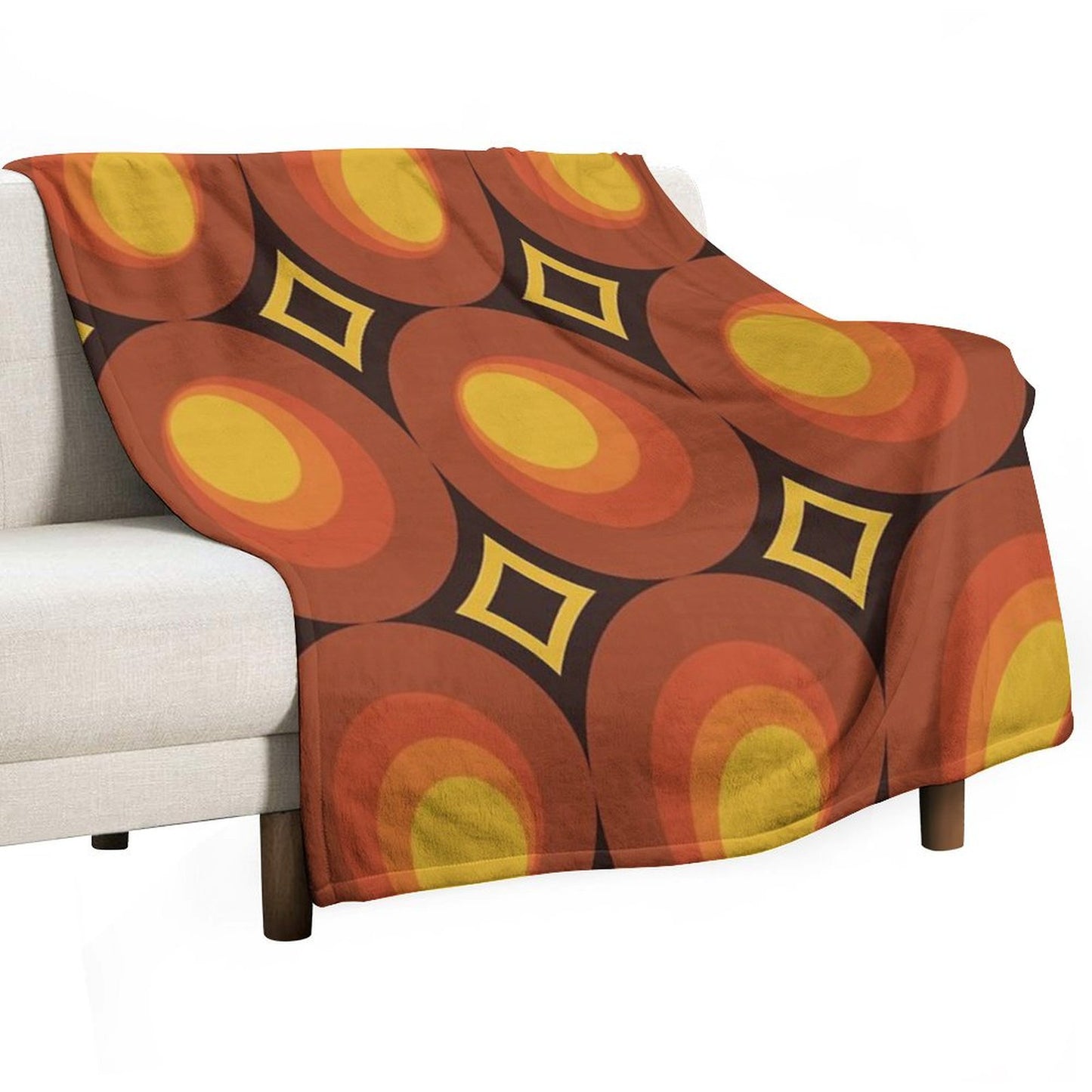 1970s Orange Mid-Century Modern Circle 2 Throw Blanket