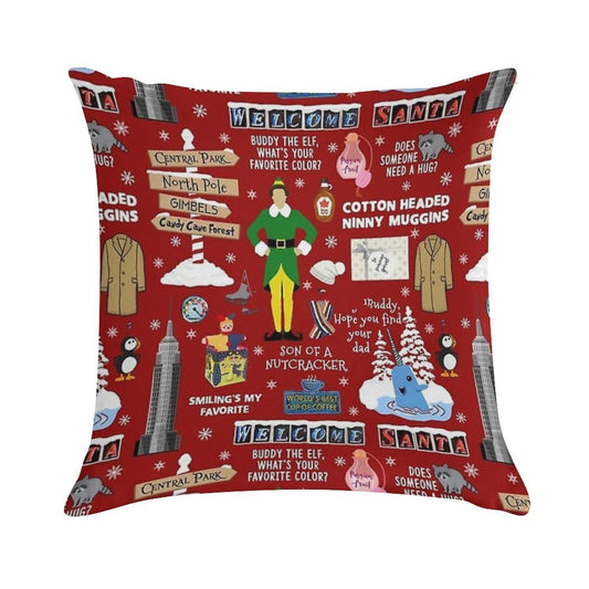 Buddy The Elf Collage, Red Background Soft Ultra-Soft Texture Throw Pillow