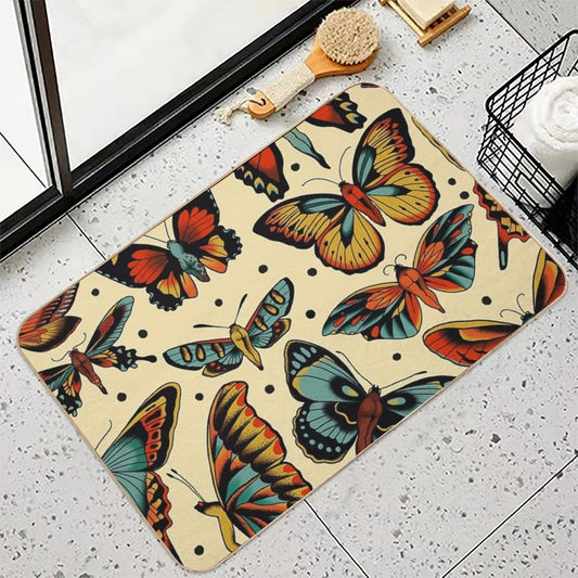Butterflies Traditional Tattoo Flash Bath Mat