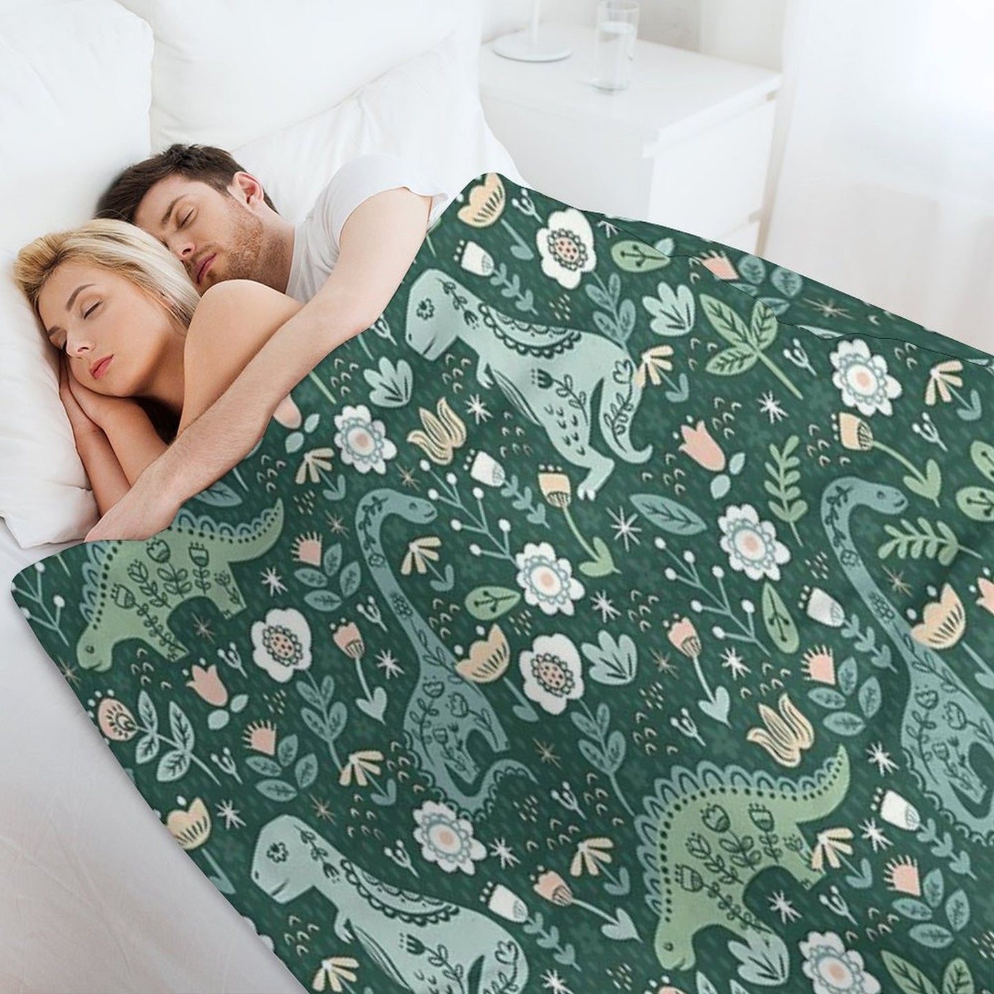 Folk Floral Dinosaur Throw Blanket