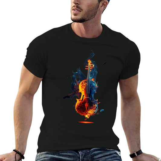 Cool Violin on Fire for Burning Music T-Shirt