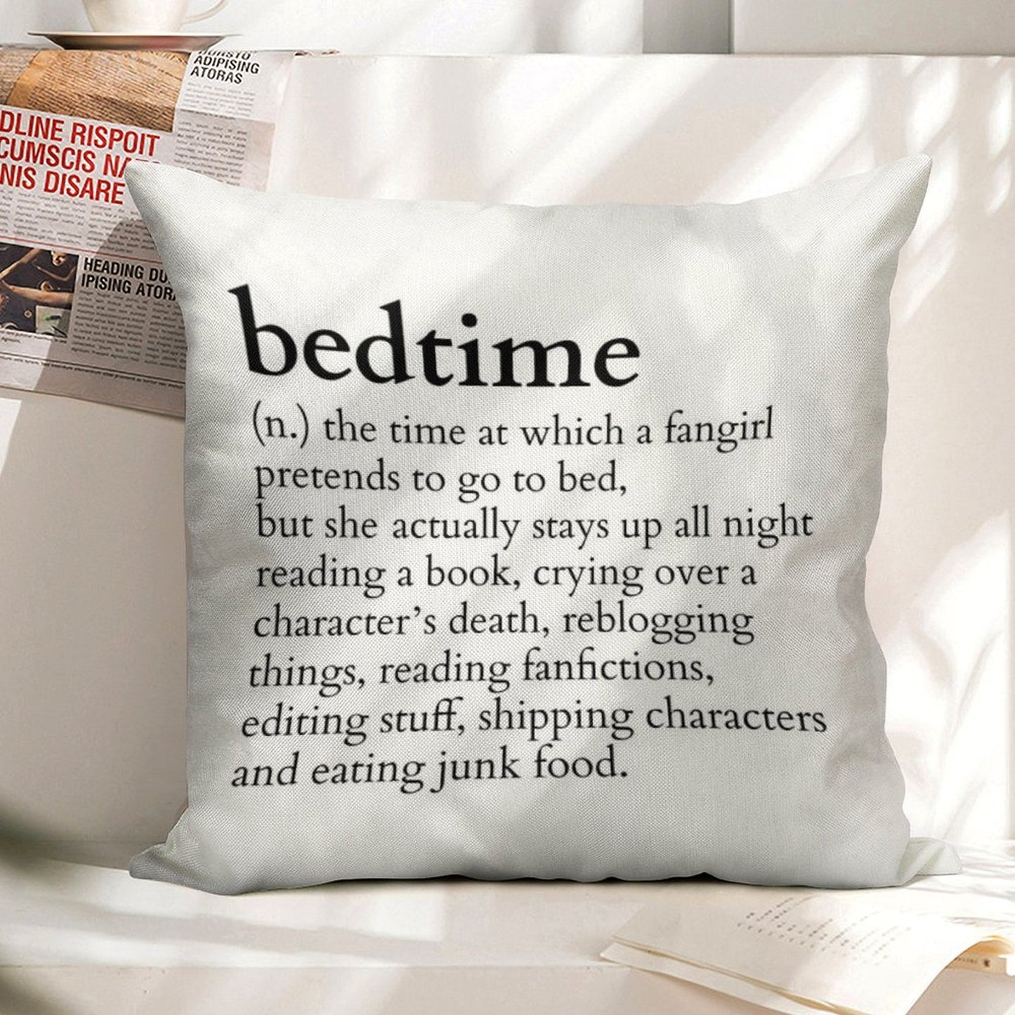 Bedtime Meaning to A Fangirl #books Version Linen Throw Pillow Cover