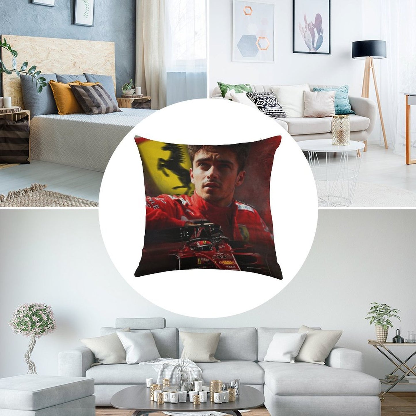 Charles Leclerc F1 2022 Linen Throw Pillow Cover