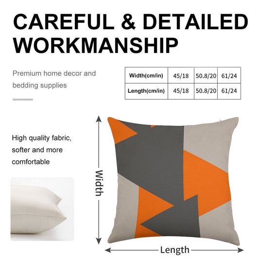 Orange And Grey Triangles Linen Throw Pillow Cover