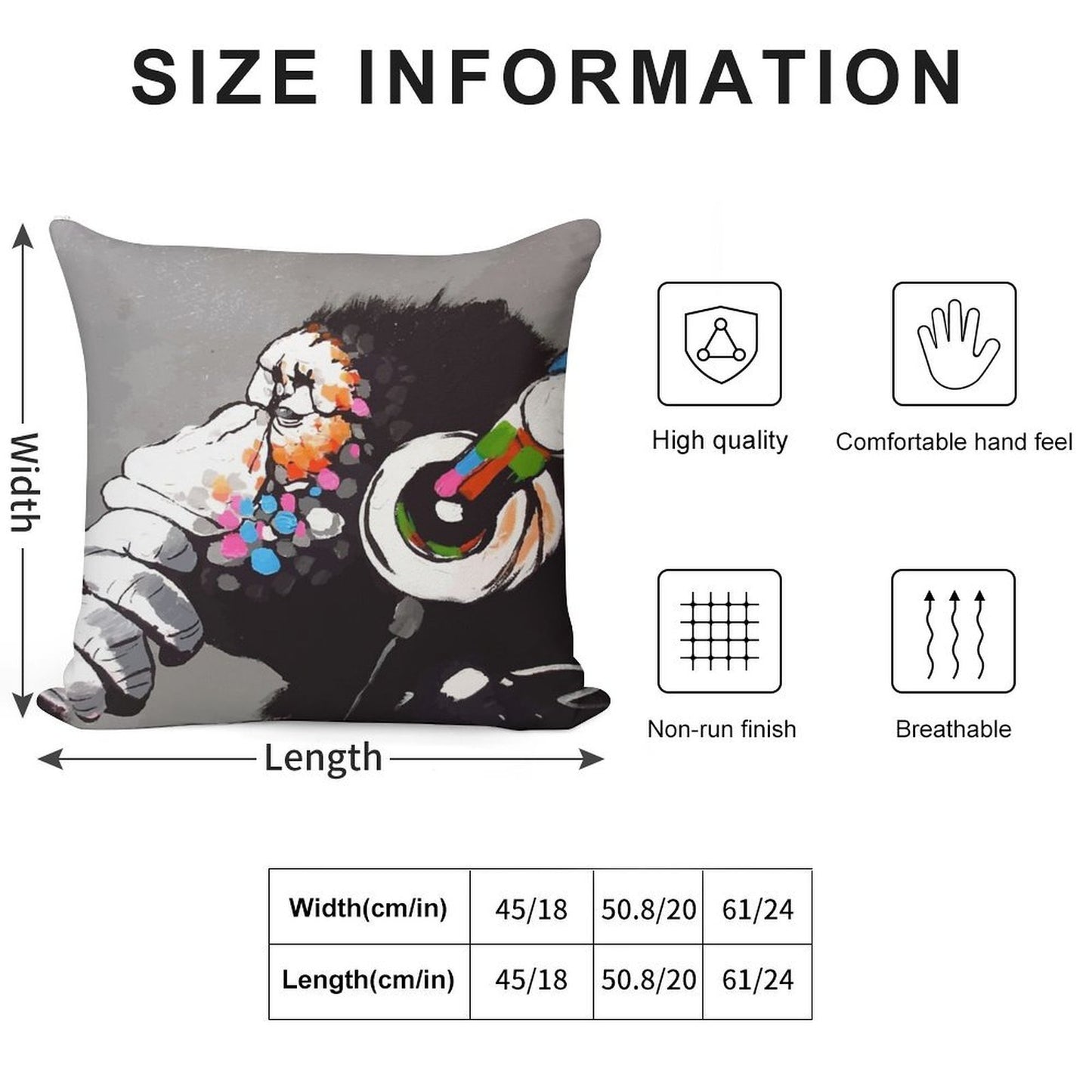 Banksy DJ Monkey Thinker with Headphones Soft Skin-Friendly Throw Pillow