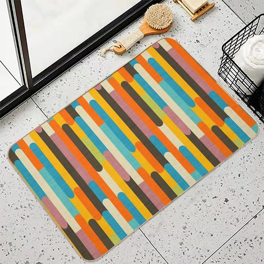 Retro Color Block Popsicle Sticks Orange Bath Mat