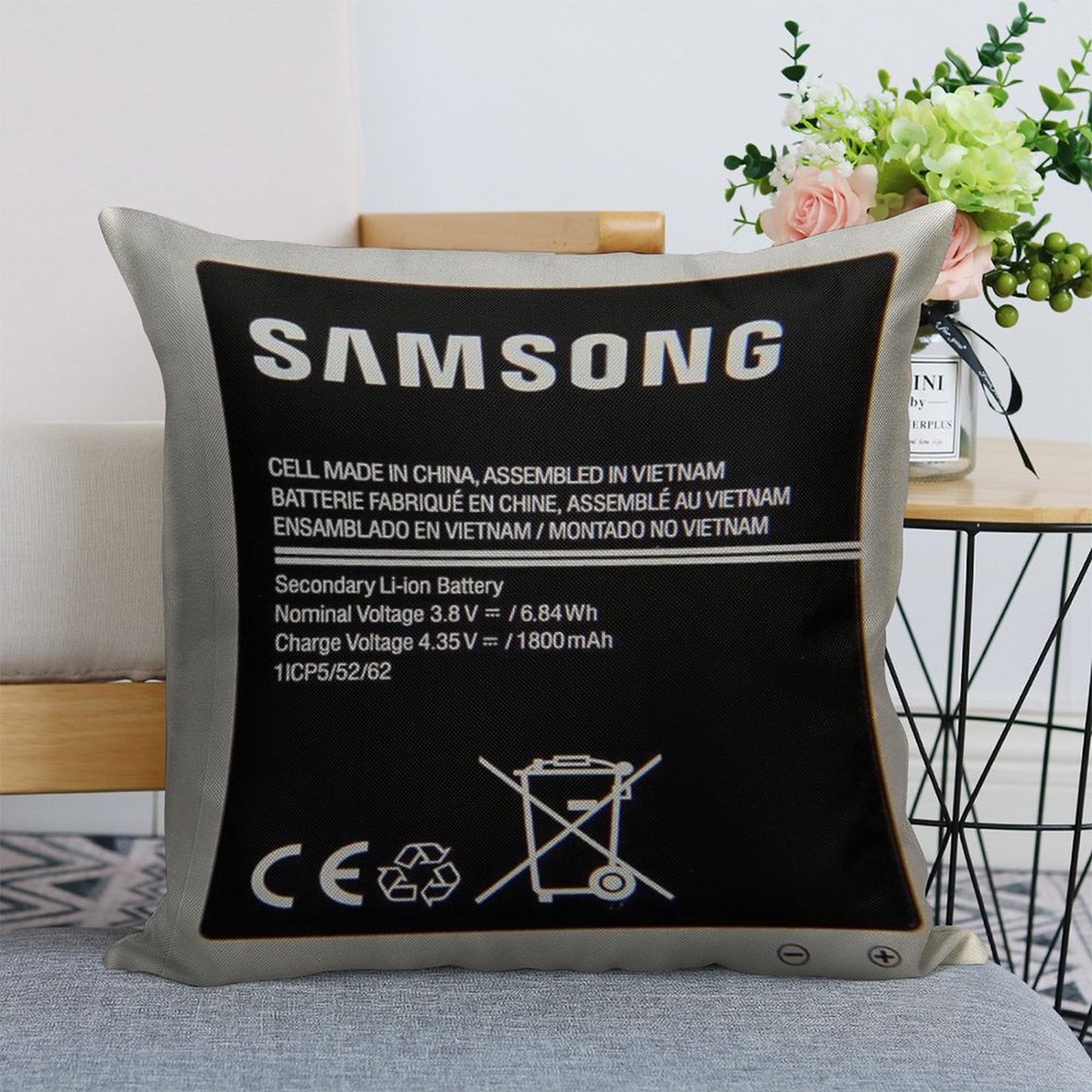 Swollen Battery Premium Linen Throw Pillow Cover