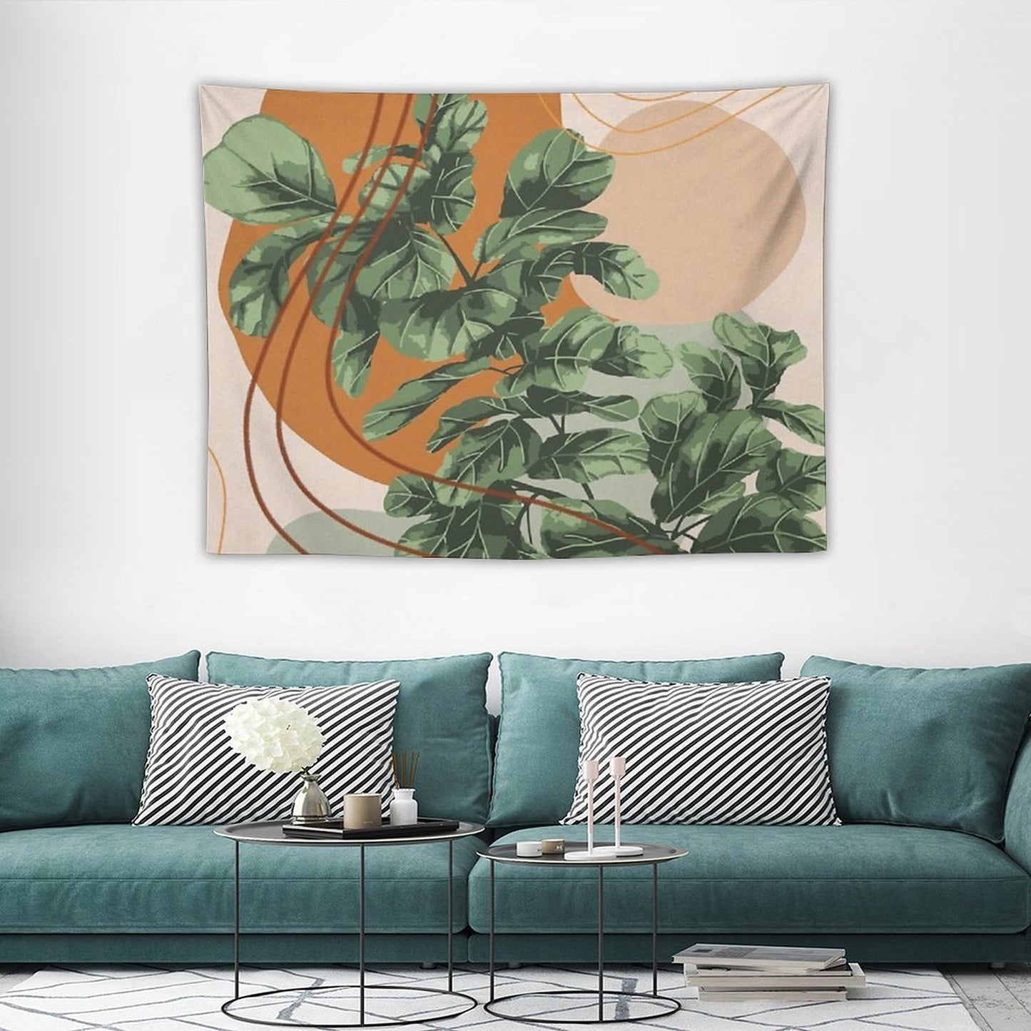 Mid Century Modern, Abstract Plant Illustration, Fiddle Leaf Fig Art Tapestry