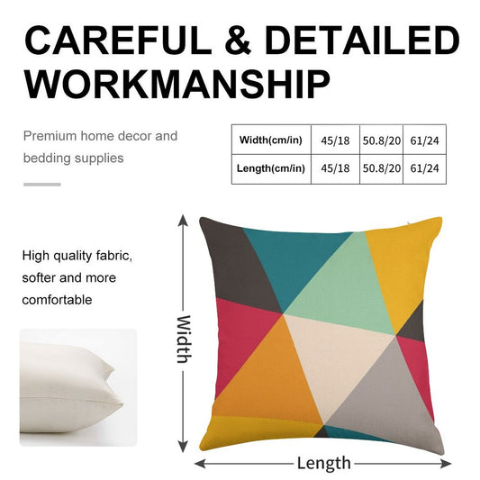 Colourful Geometric Triangles Linen Throw Pillow Cover