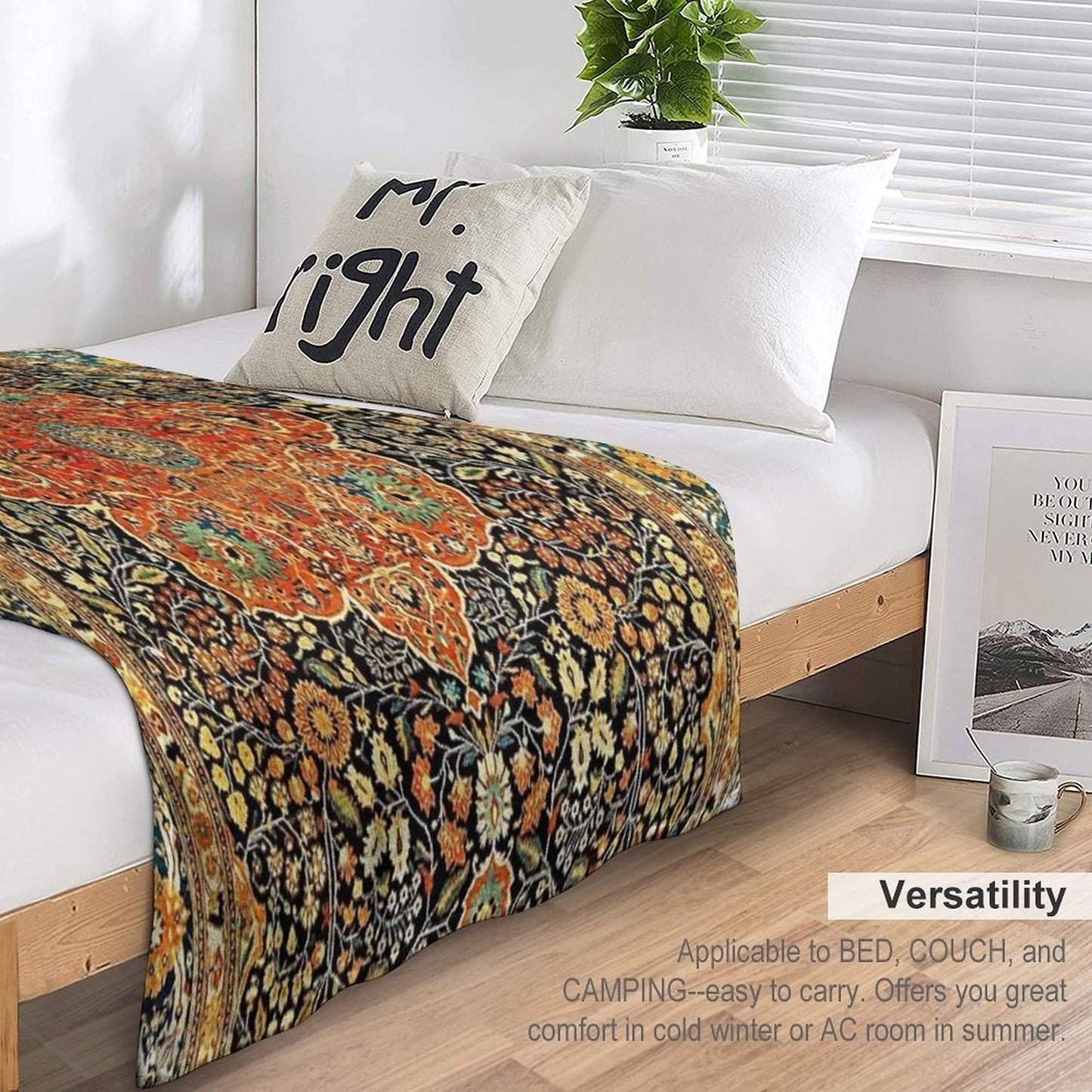 Antique Persian Mohtashem Kashan Rug Print Throw Blanket