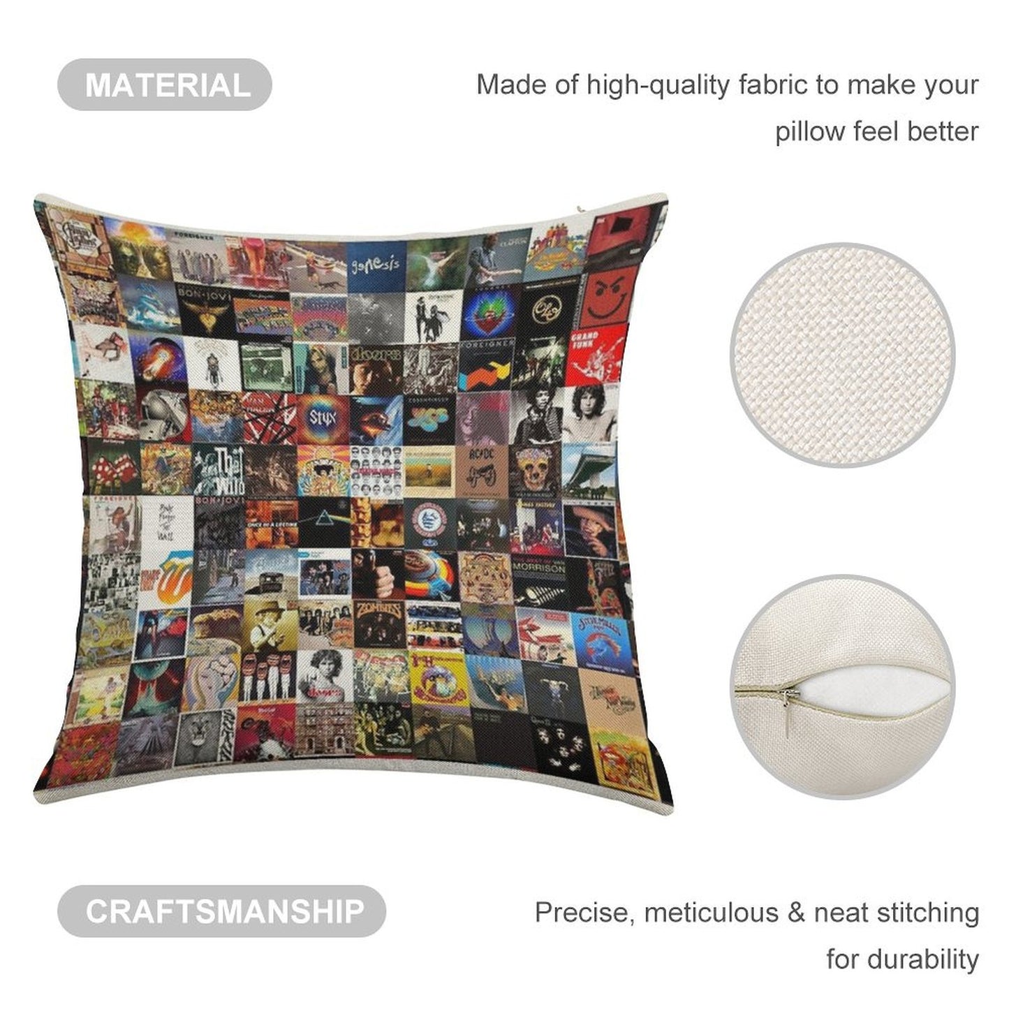 Classic Rock Covers - Collage Linen Throw Pillow Cover