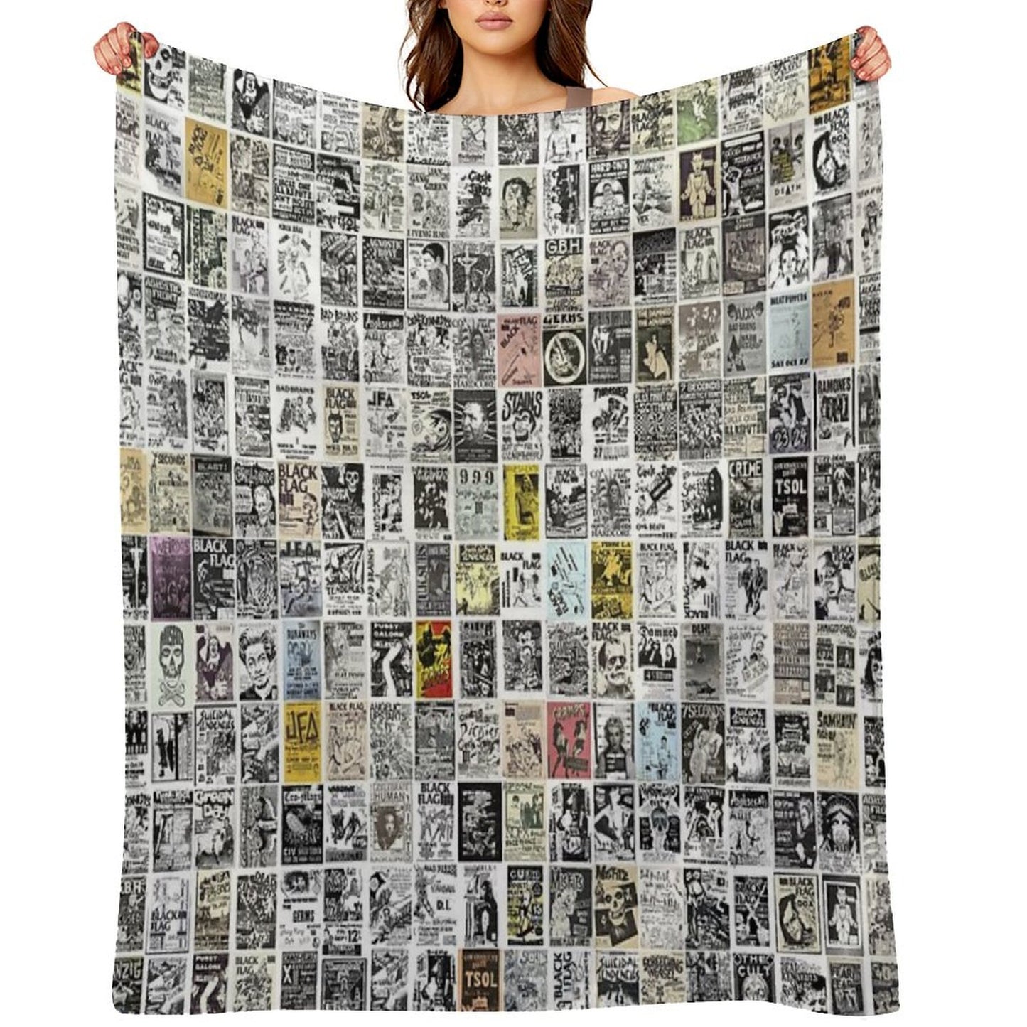 Vintage Punk Rock Flyers Throw Blanket