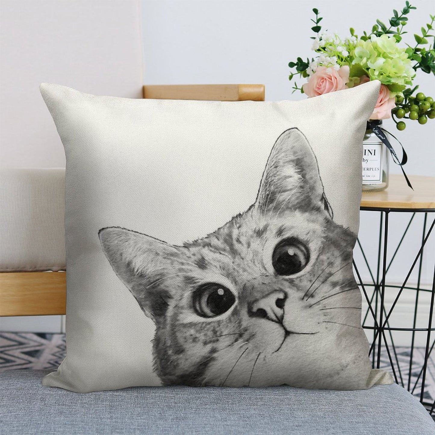 Sneaky Cat Linen Throw Pillow Cover