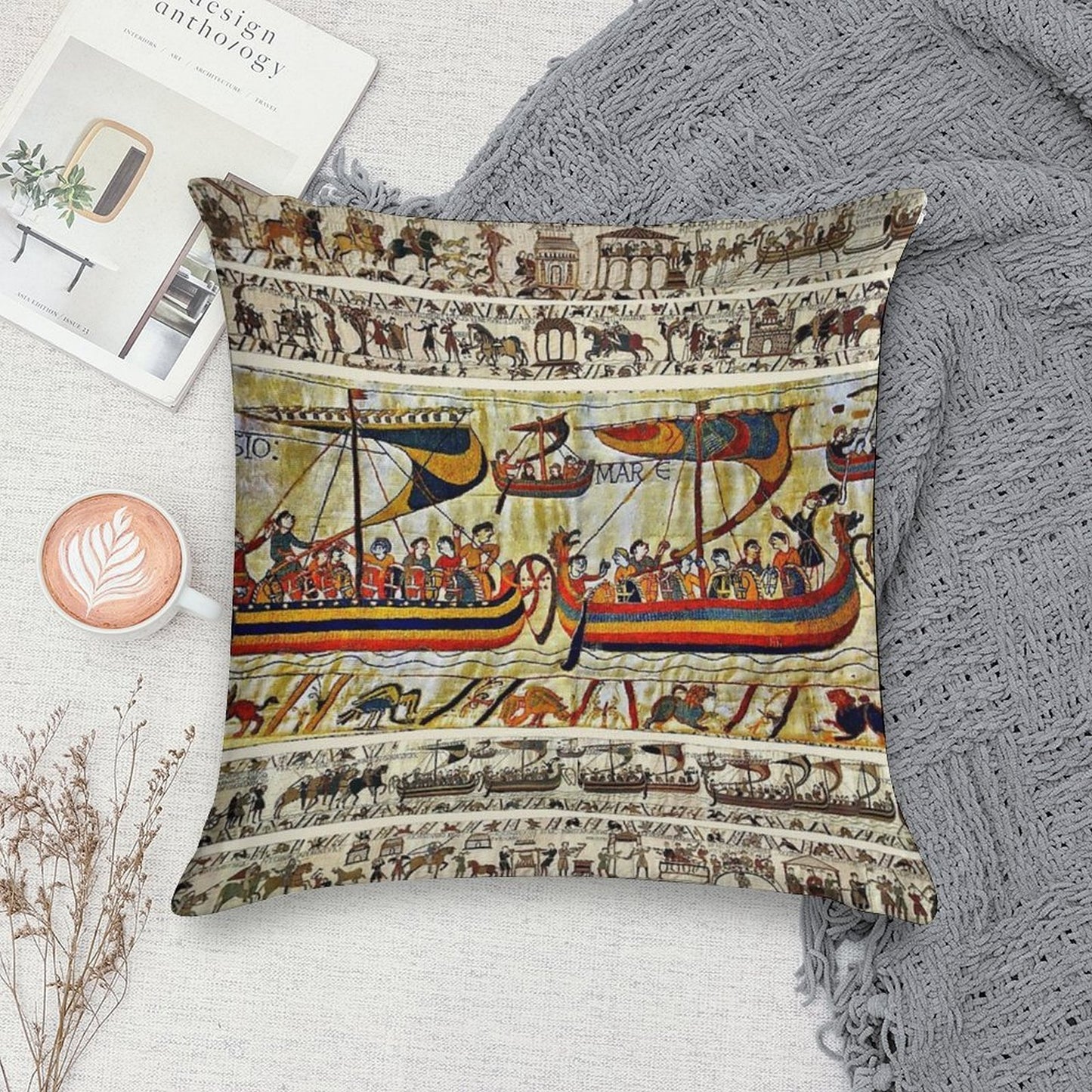 THE BAYEUX TAPESTRY ,VIKING SHIPS Soft Multiple Sizes Throw Pillow