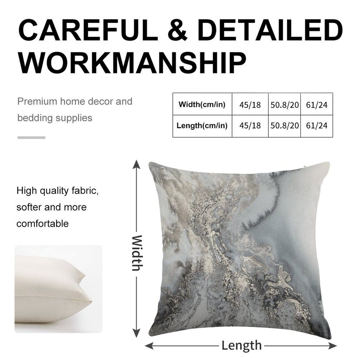 Gray Silver Snow Marble Print Linen Throw Pillow Cover