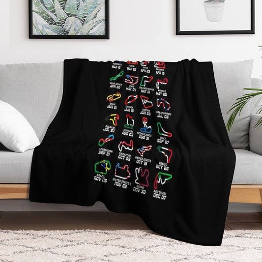 Calendar Formula Race Cars 2025 Circuits Colors Throw Blanket