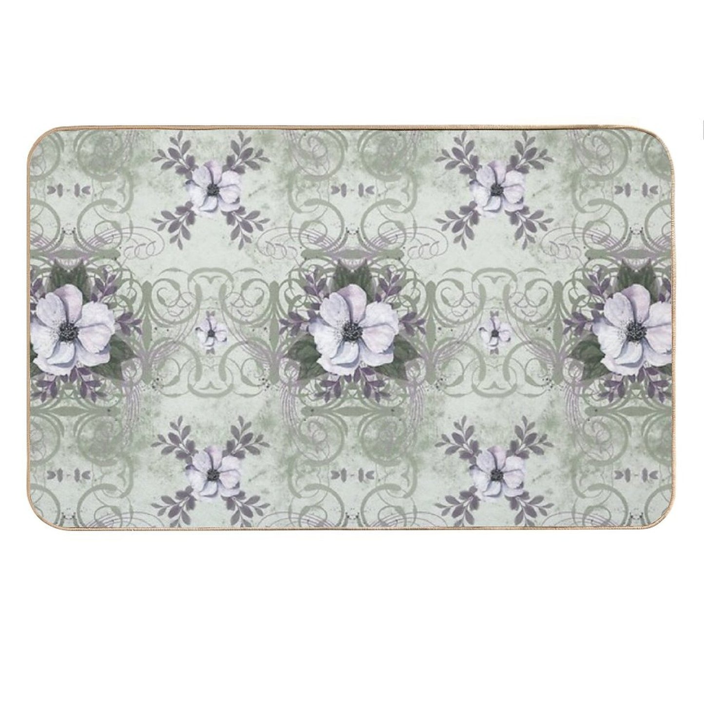 Sage And Lavender Vintage Style Floral Pattern Bath Mat