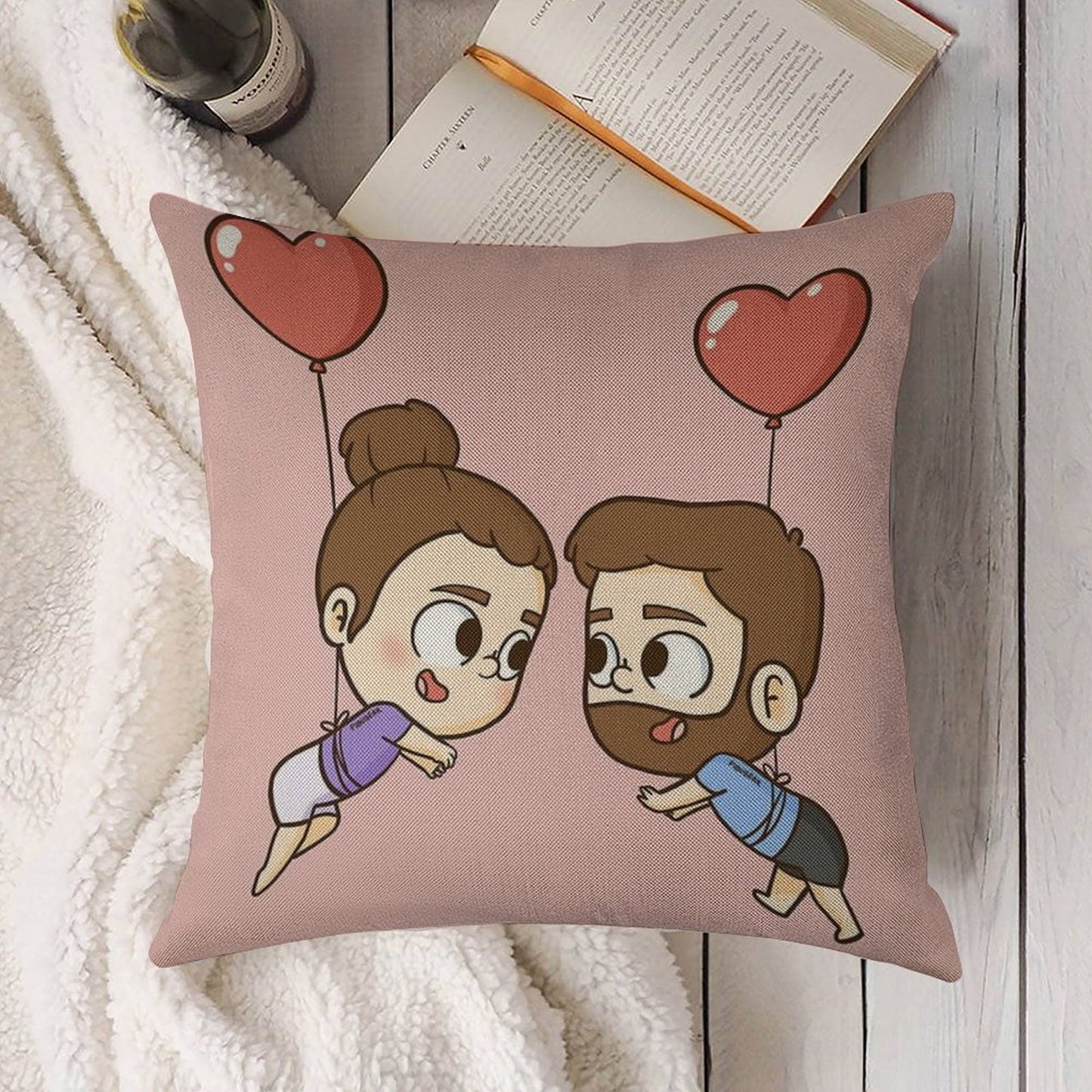Love Is in The Air - Pibubear Linen Throw Pillow Cover
