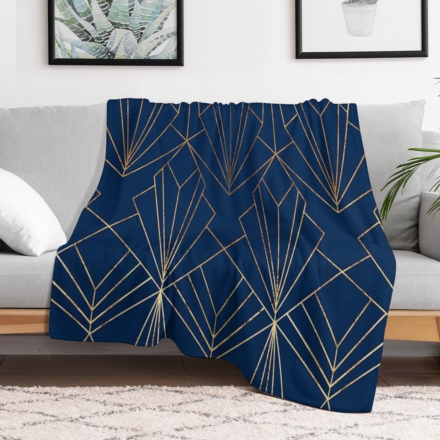 Art Deco in Navy Blue - Large Scale Throw Blanket
