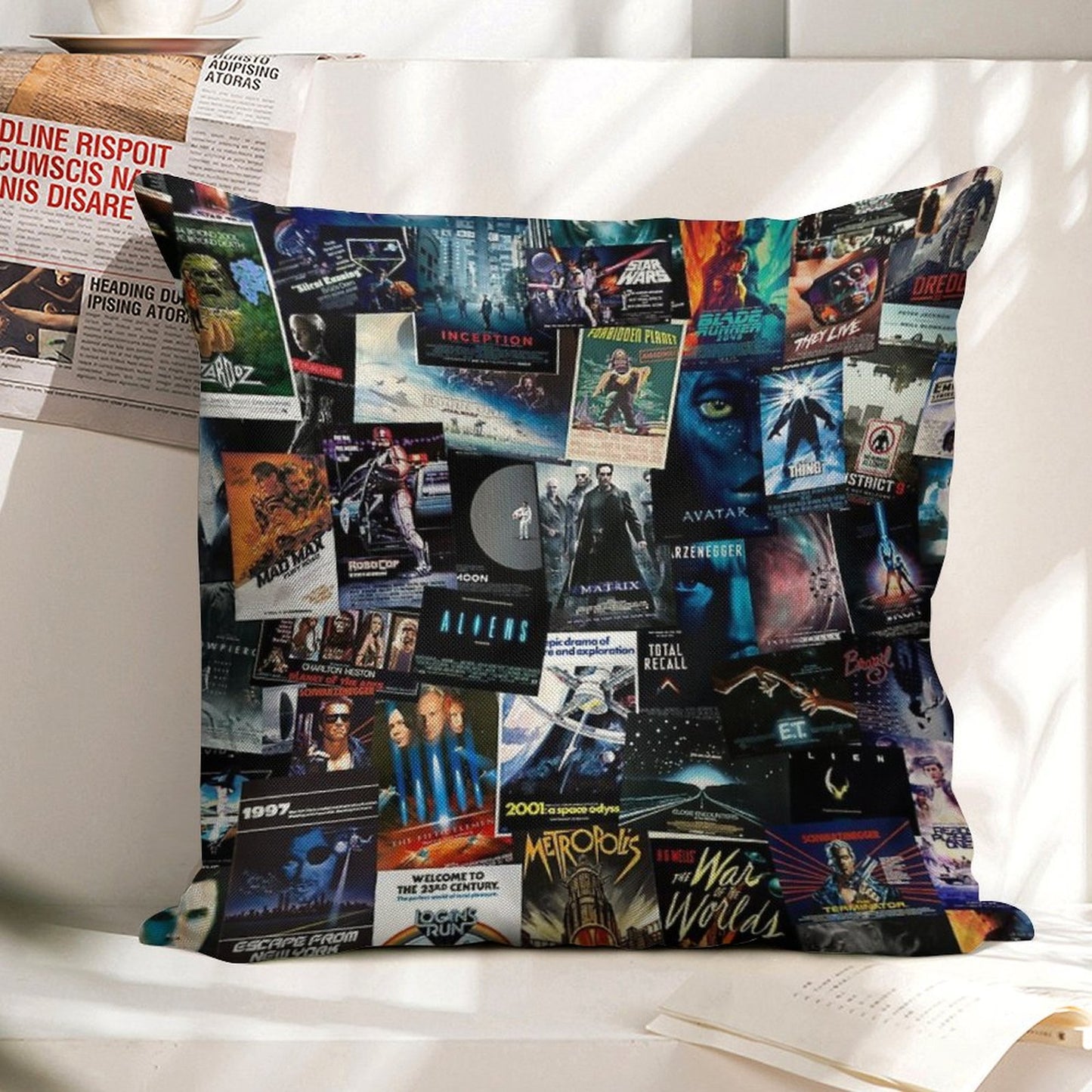 Sci-Fi Movie Posters Linen Throw Pillow Cover