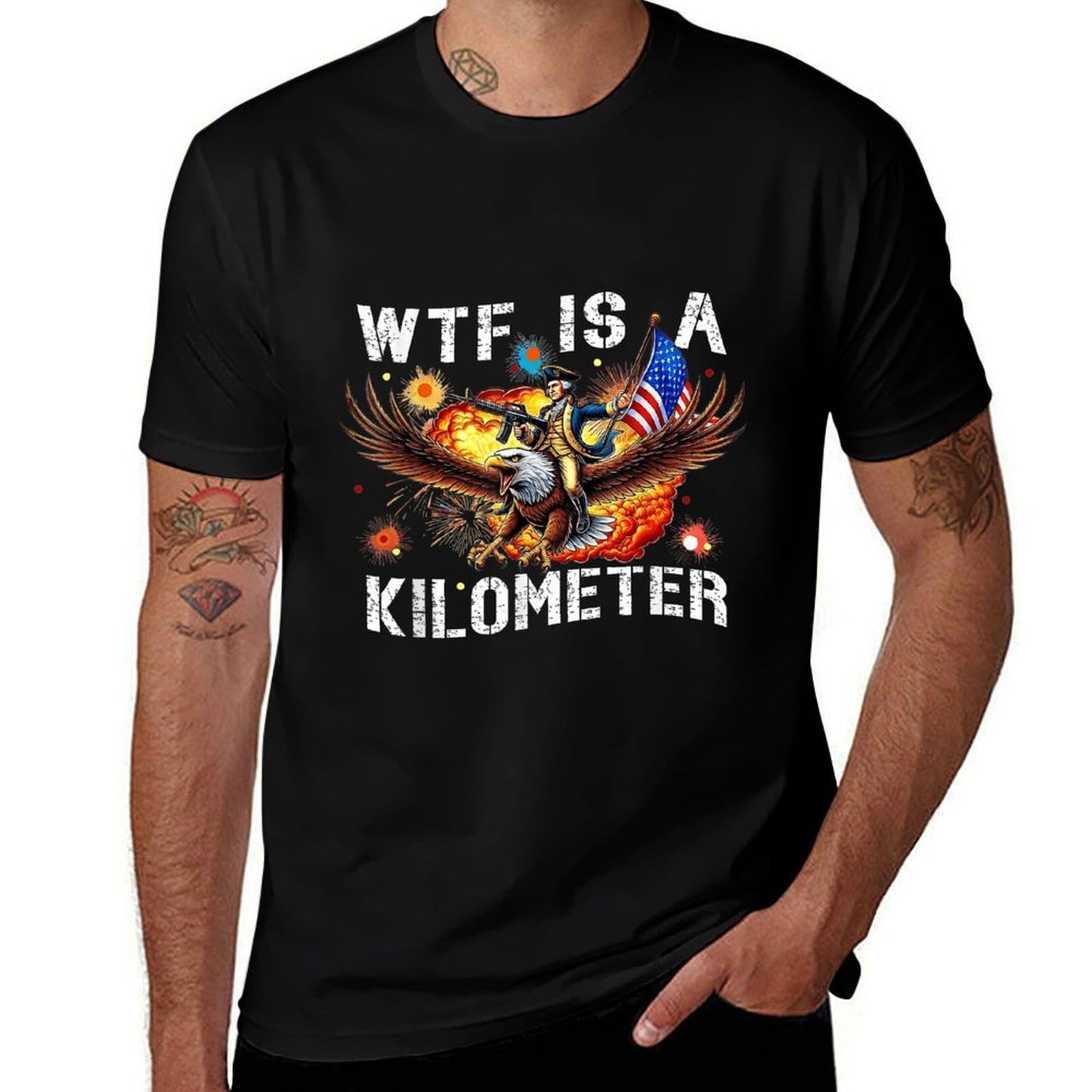 WTF Is A Kilometer Funny George Washington Riding Eagle Slim-fit Cut T-Shirt