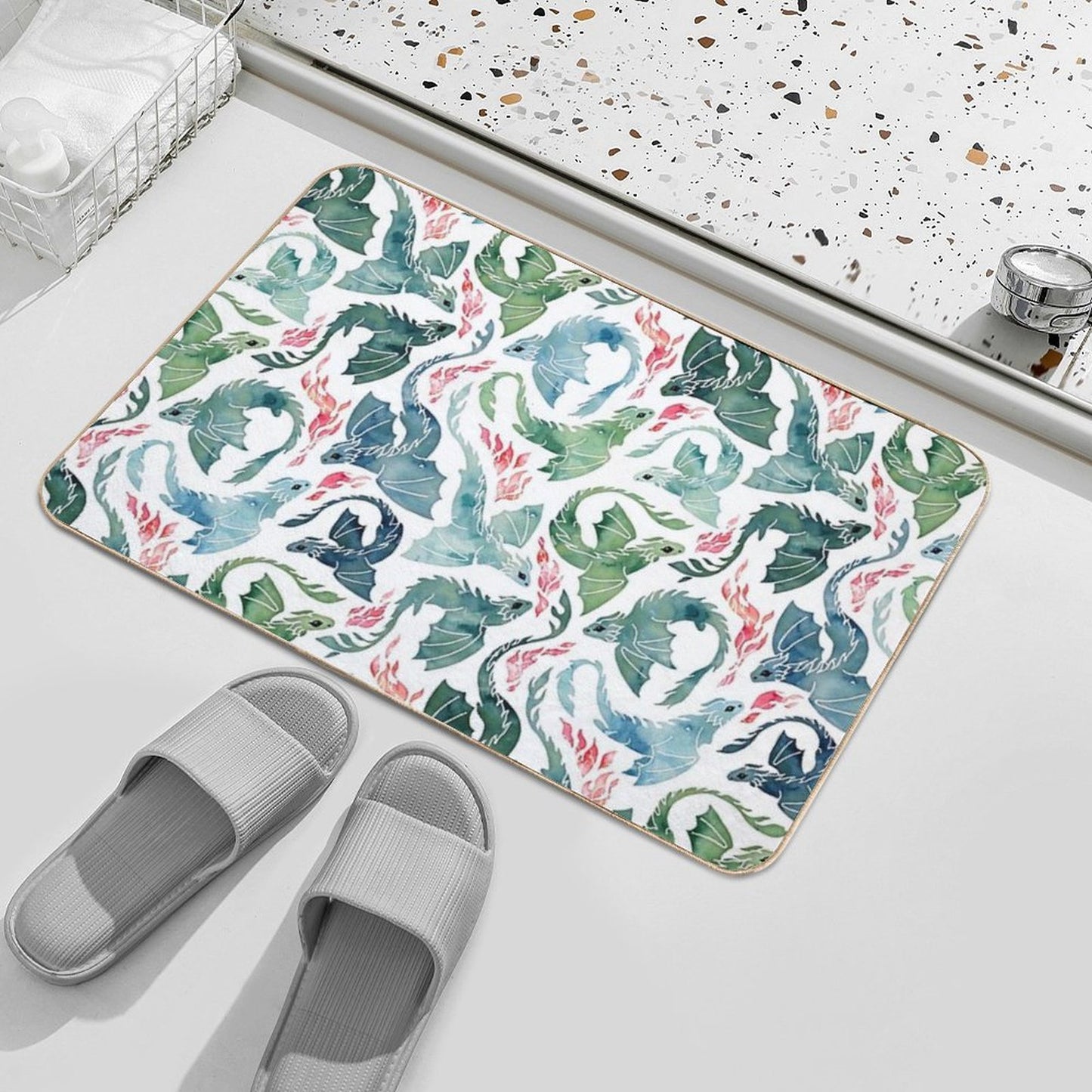 Dragon Fire Blue & Green Non-Slip Bath Mat