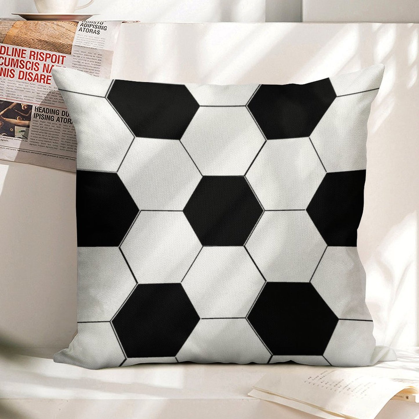 MAN CAVE SOCCER BALL FOOTBALL DESIGN FOR SPORTS LOVERS BY OZCUSHIONSTOO Linen Throw Pillow Cover