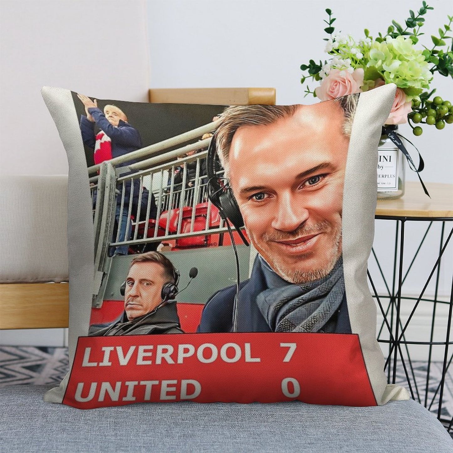 Liverpool 7 United 0 Linen Throw Pillow Cover