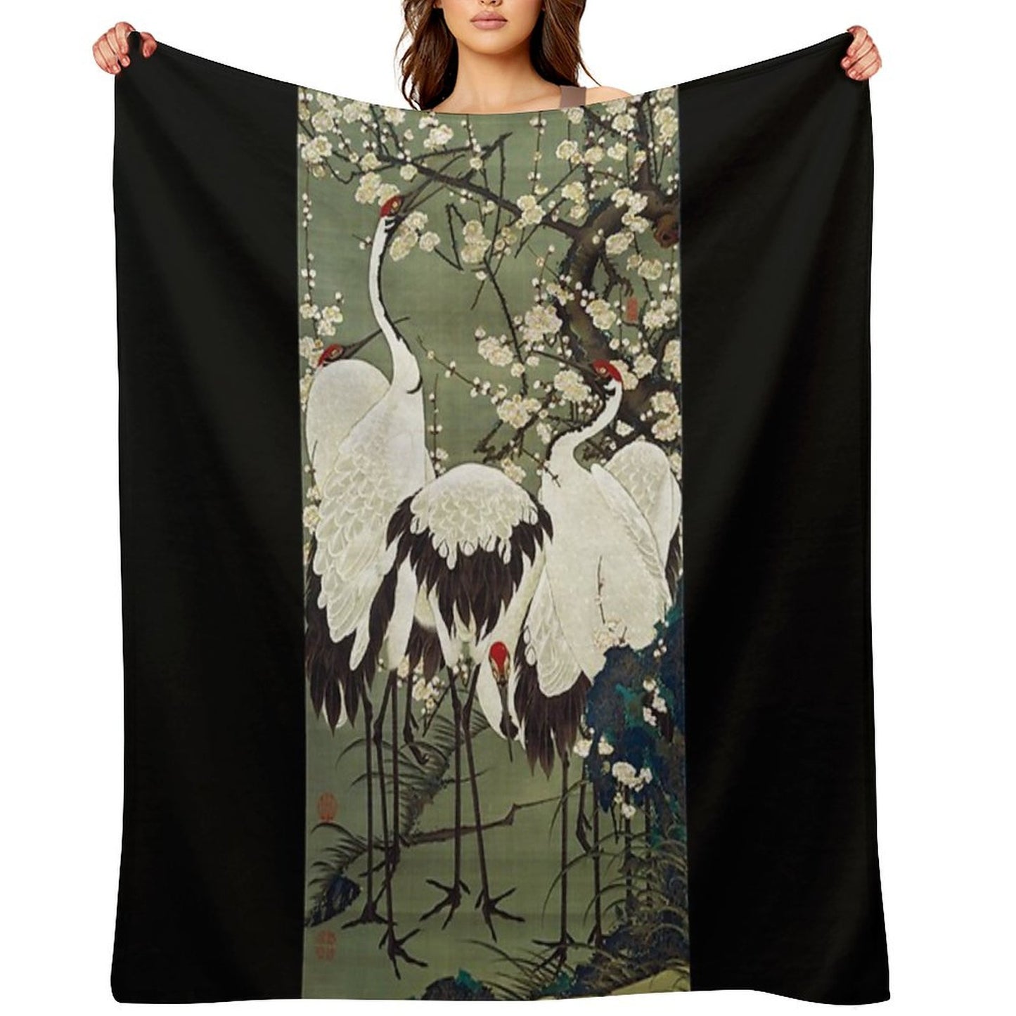 Favourite Artist - Plum Blossoms And Cranes - Ito Jakuchu Throw Blanket