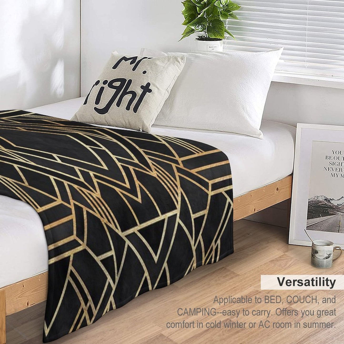 Art Deco Black Throw Blanket