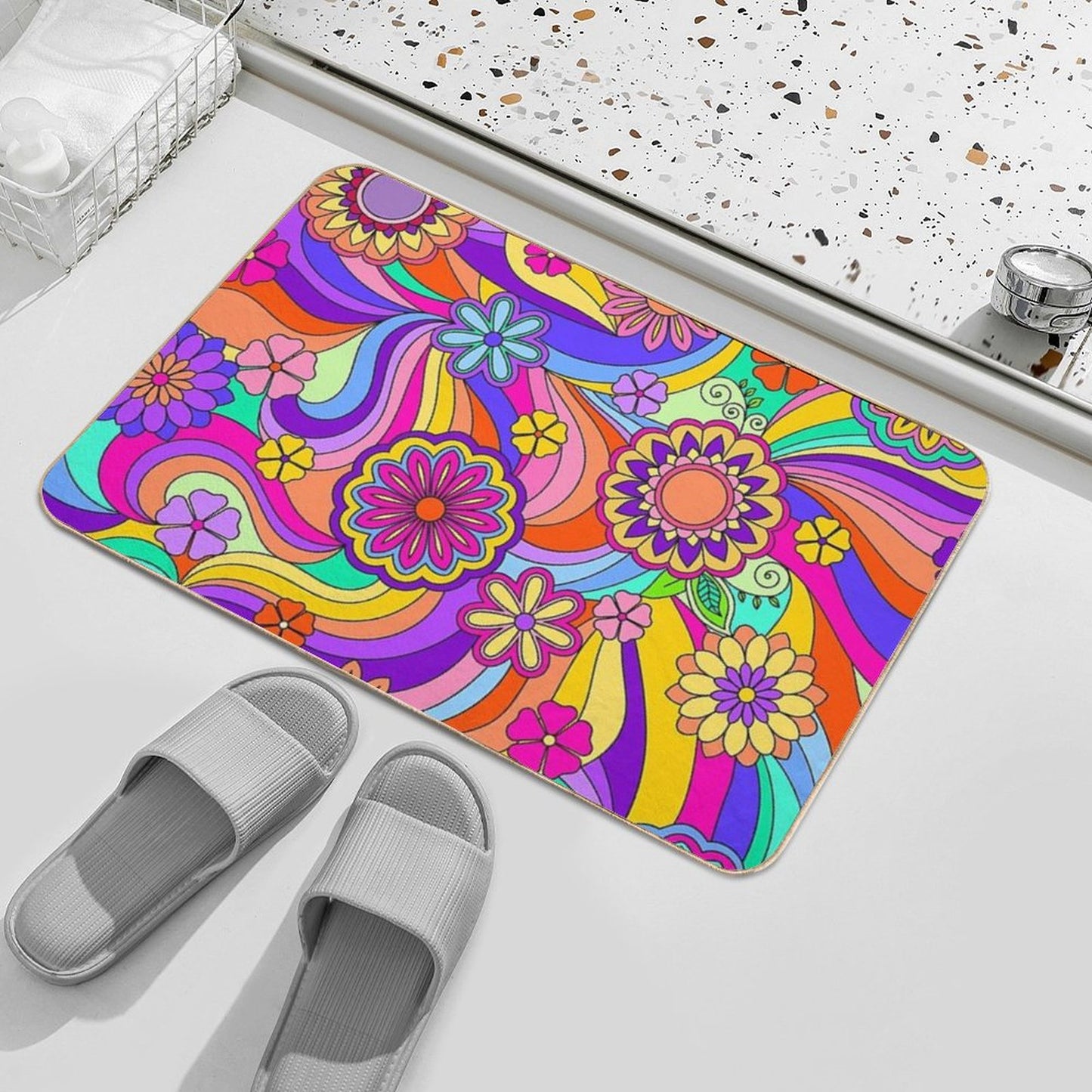 Groovy Psychedelic Flower Power Bath Mat