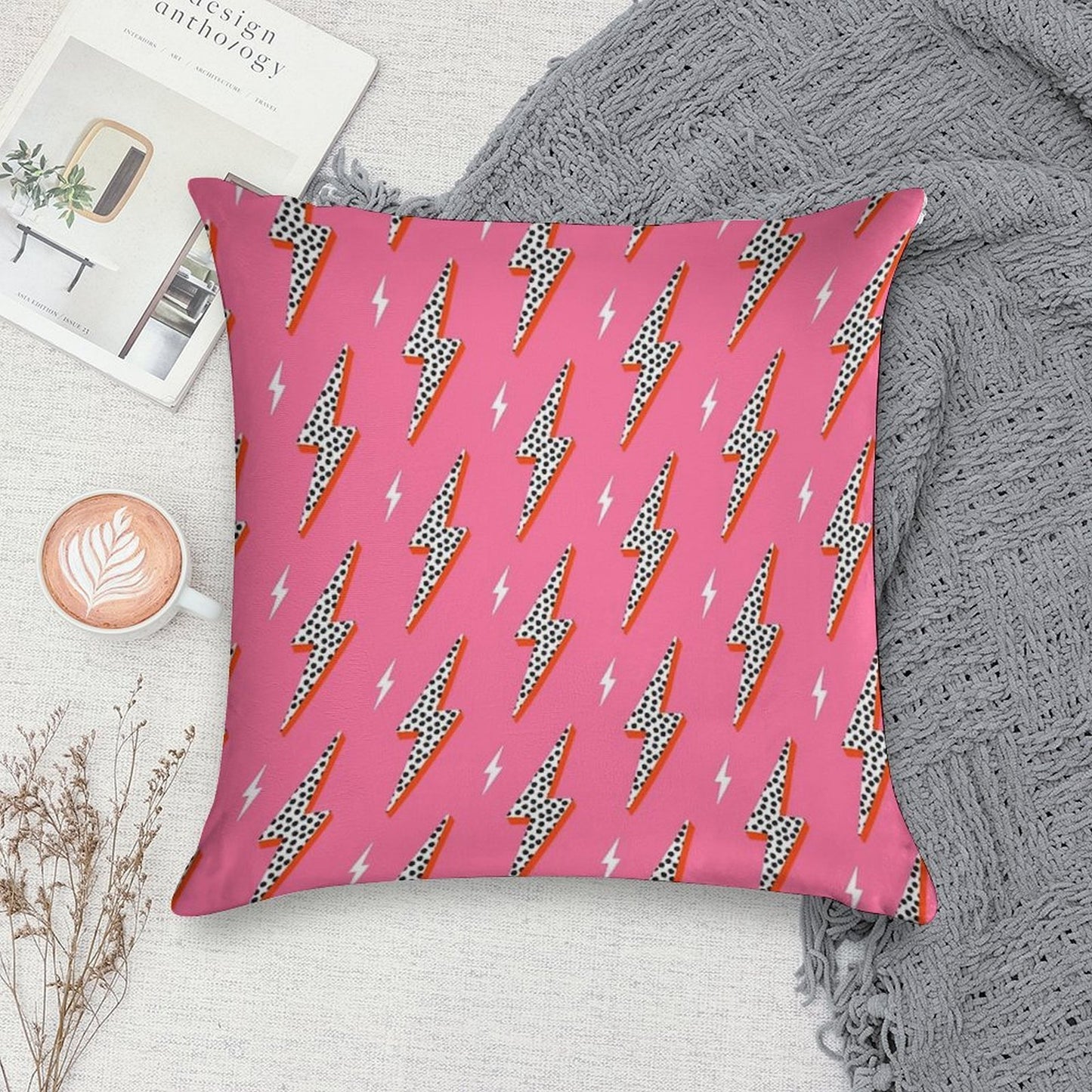 Lightning Bolt Thunder Flash Preppy Pink Soft Warmth Comfort Throw Pillow