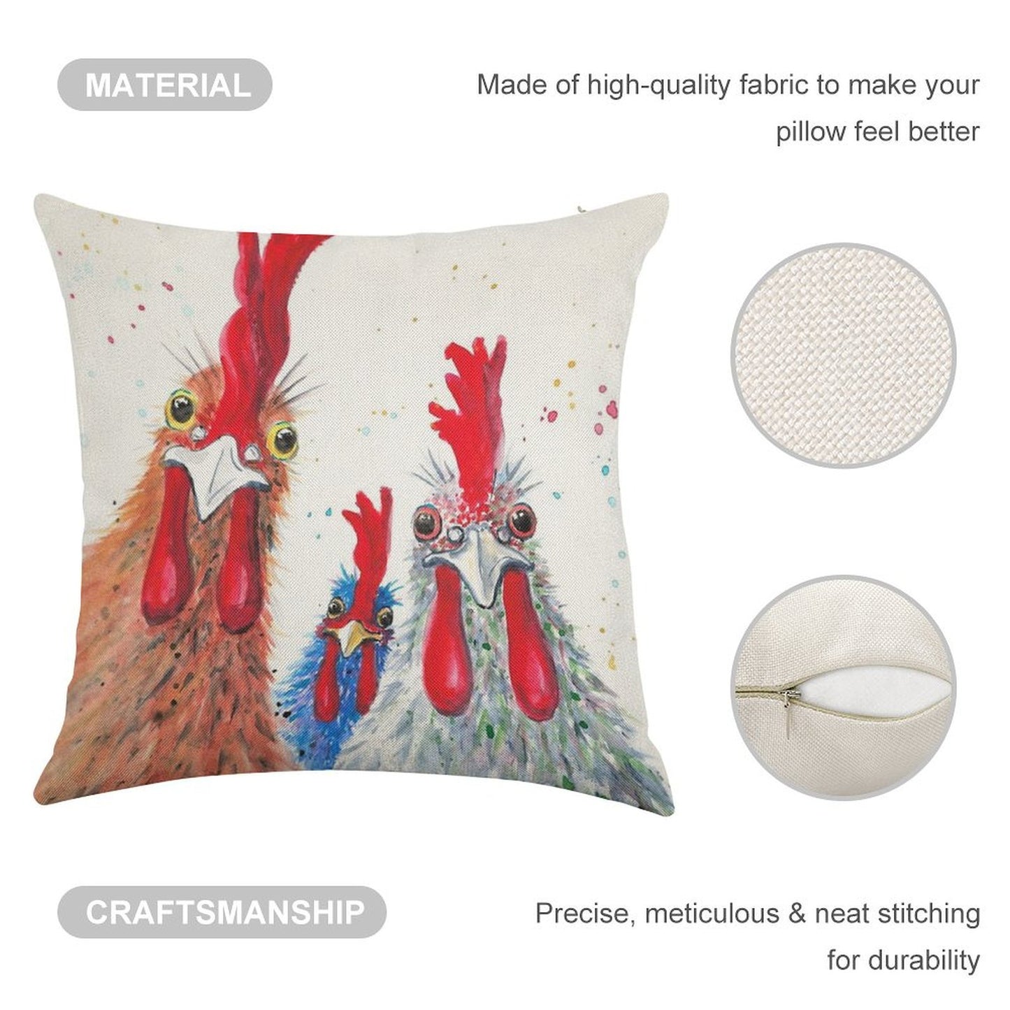 Chicken Ladies, Hen, Chicken, Rooster, Bird Linen Throw Pillow Cover