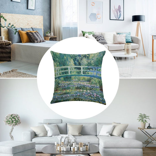 Water Lilies And Japanese Bridge, Claude Monet Linen Throw Pillow Cover