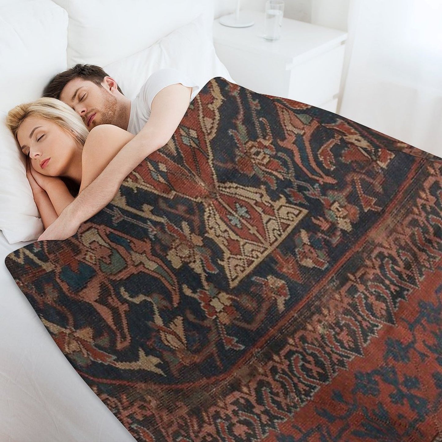 Boho Chic Dark III 17th Century Colorful Medallion Red Blue Green Brown Ornate Accent Rug Pattern Throw Blanket