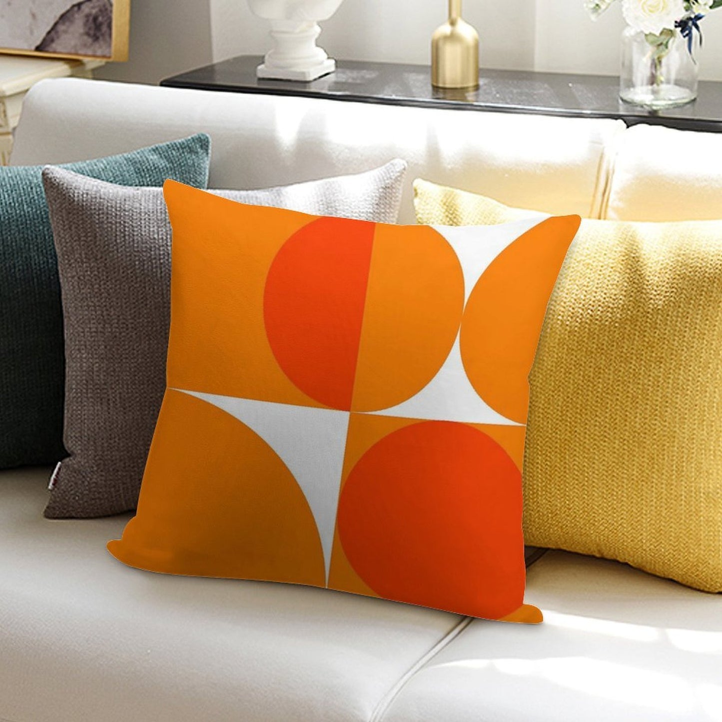 Orange Bauhaus Soft Gift Ready Throw Pillow