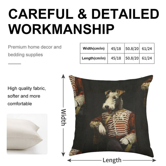 Victorian Fox Terrier In Uniform Linen Throw Pillow Cover