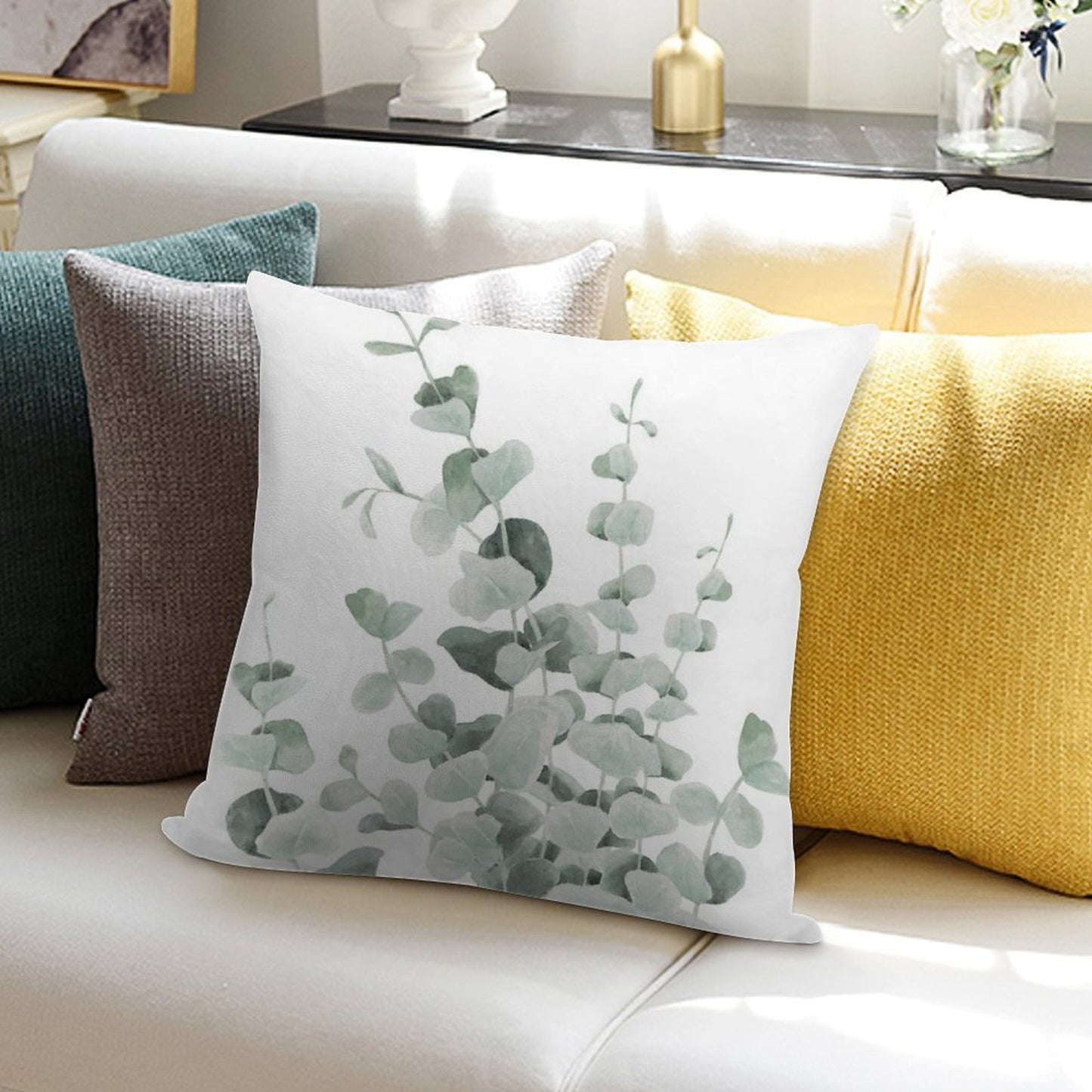 Standing Eucalyptus Leaves Soft Bedroom Essential Throw Pillow