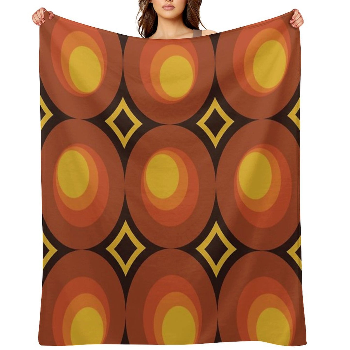 1970s Orange Mid-Century Modern Circle 2 Throw Blanket
