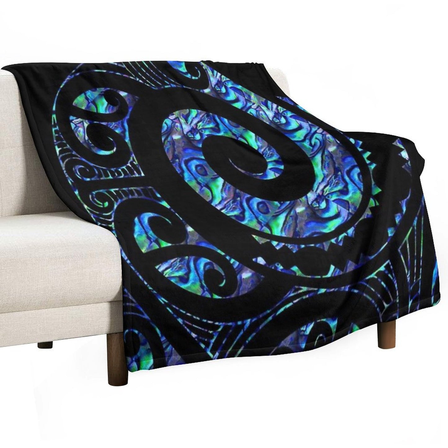New Zealand Māori Paua Tattoo Koru Design Throw Blanket