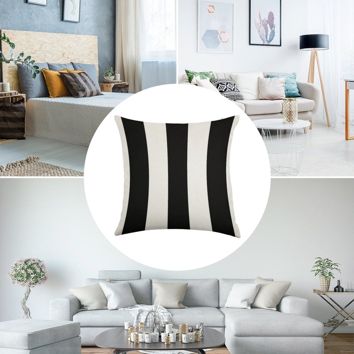 Black And White Stripes Linen Throw Pillow Cover