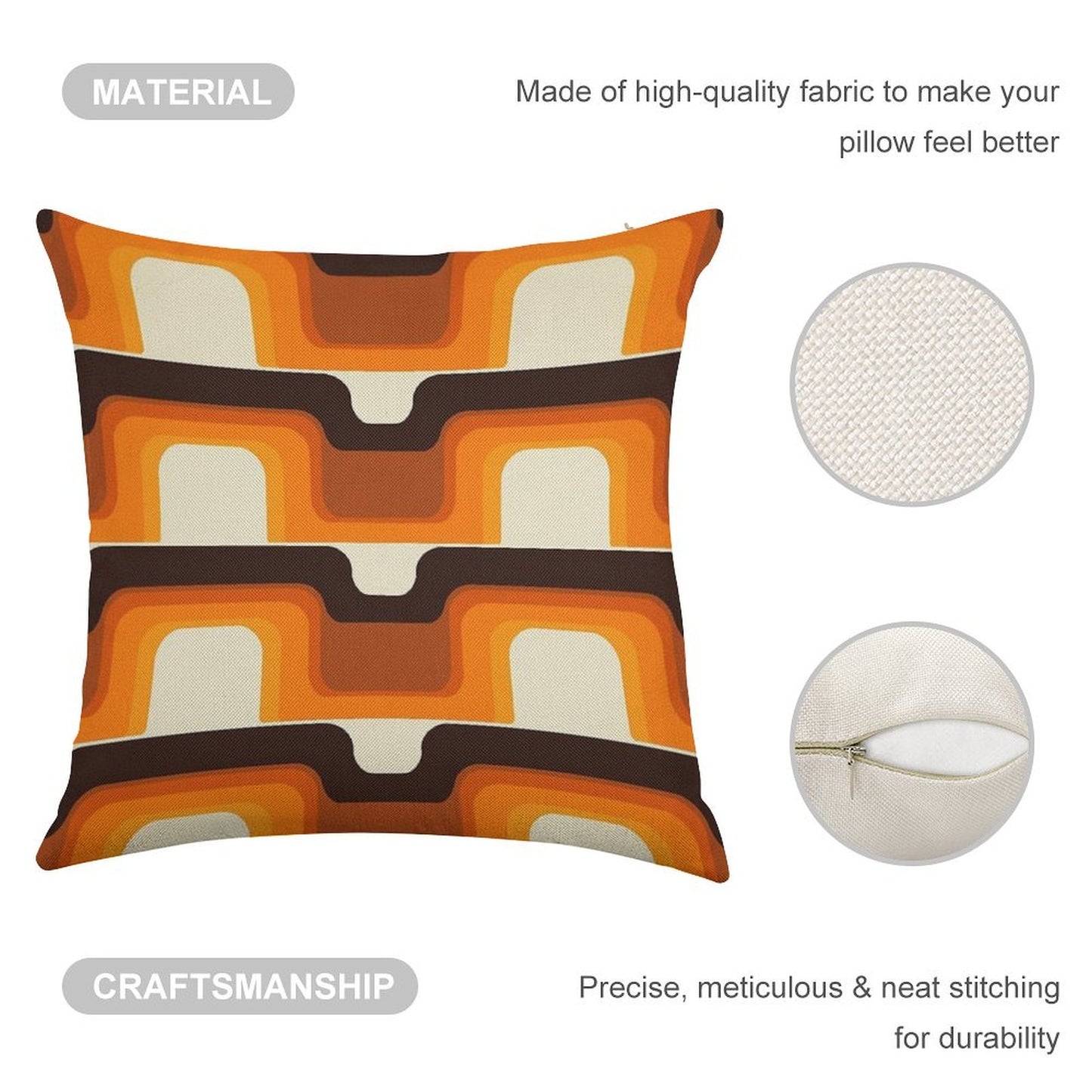 Mid-Century Modern Meets 1970s Orange Linen Throw Pillow Cover